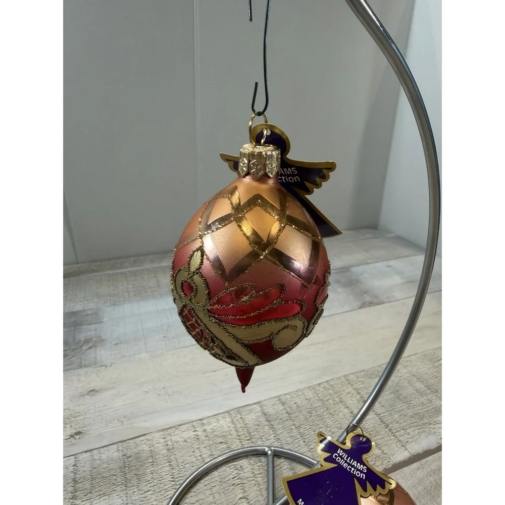 William Sullivan Poland HandBlown Glass Christmas Ornament Set 2 Ball Finial VTG
